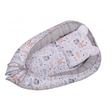 DUET BABY Zīdaiņa ligzdiņa ar matracīti un spilventiņu 659 Owl and Rabbit grey (606594)