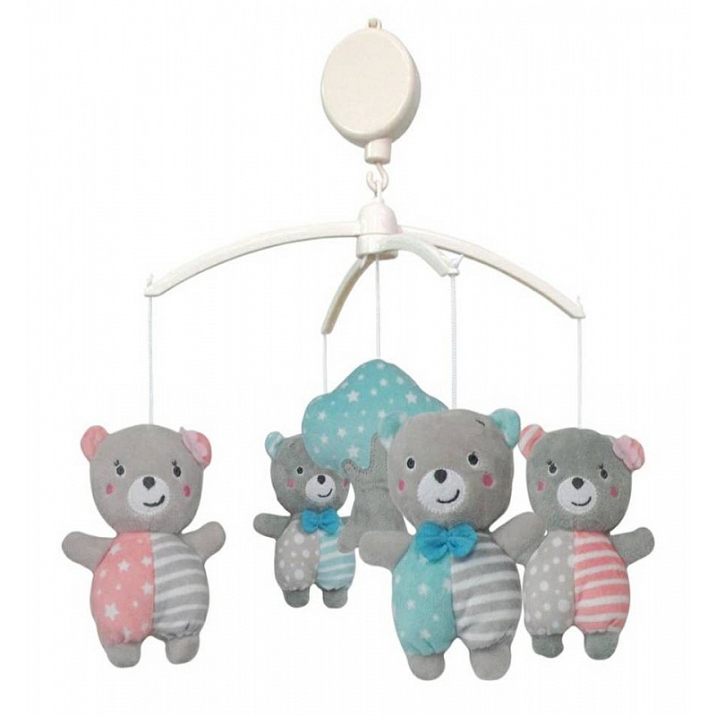 BABY MIX Muzikālais karuselis ar plīša mantiņām 43418 - BEARS - TK 496 M