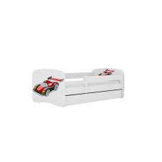 KOCOT KIDS gulta ar atvilktni un matraci BABYDREAMS white Racing car 140x70cm