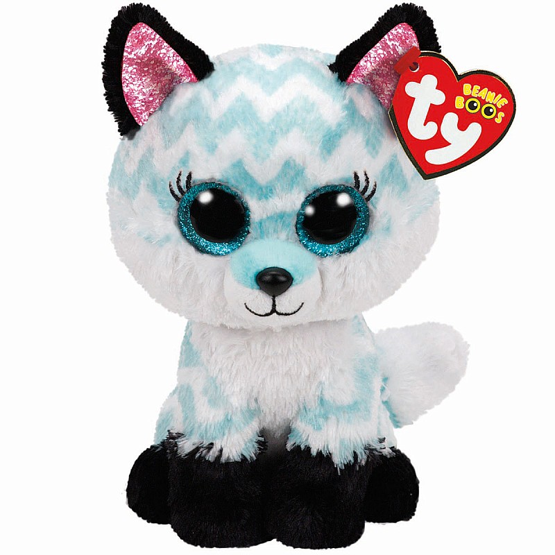 TY Beanie Boos Mīkstā rotaļlieta ATLAS aqua chevron fox TY36368 IZPĀRDOŠANA