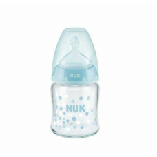 NUK NUK First Choice Plus Stikla pudele 120ml ar silikona knupīti 0-6mēn. SK45 10747092 tirkīza punktiņi IZPĀRDOŠANA