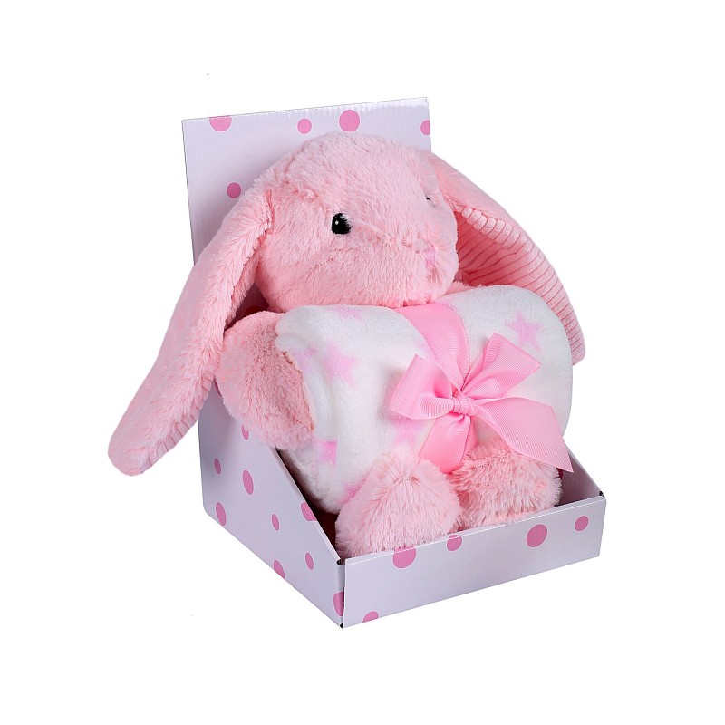 DUET BABY EASY CARE Pleds - sedziņa 75x100cm + rotaļlieta 562 RABBIT rozā (745617)