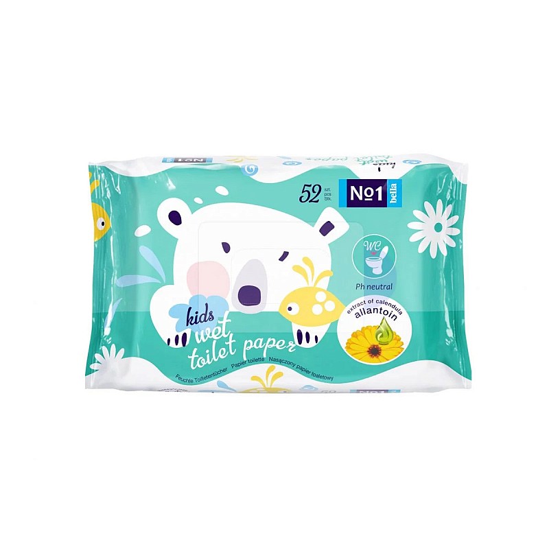 HAPPY BELLA KIDS mitrais tualetes papīrs, 52 gab.