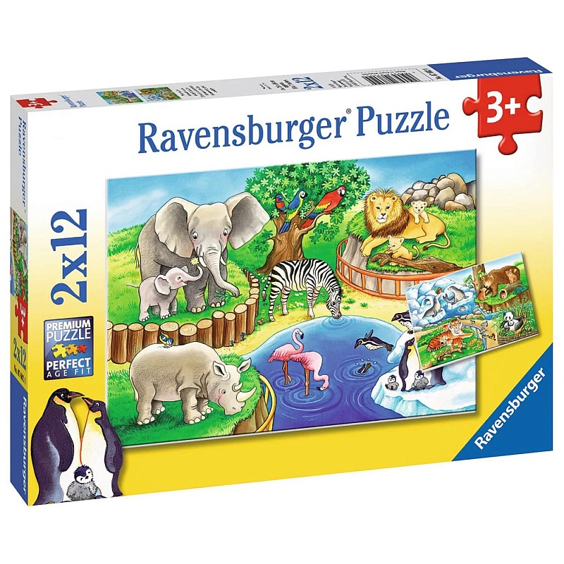 Ravensburger Animals In The Zoo Puzle 2x12 076024 IZPĀRDOŠANA