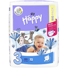 HAPPY Midi BIG PACK autiņbiksītes 3 izmērs 5-9kg 72gab. IZPĀRDOŠANA