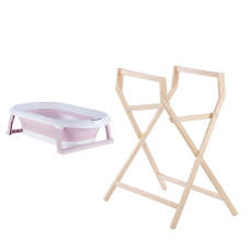 TO-MA Saliekamā vanna + koka statīvs BATH&CARE, pink/beech