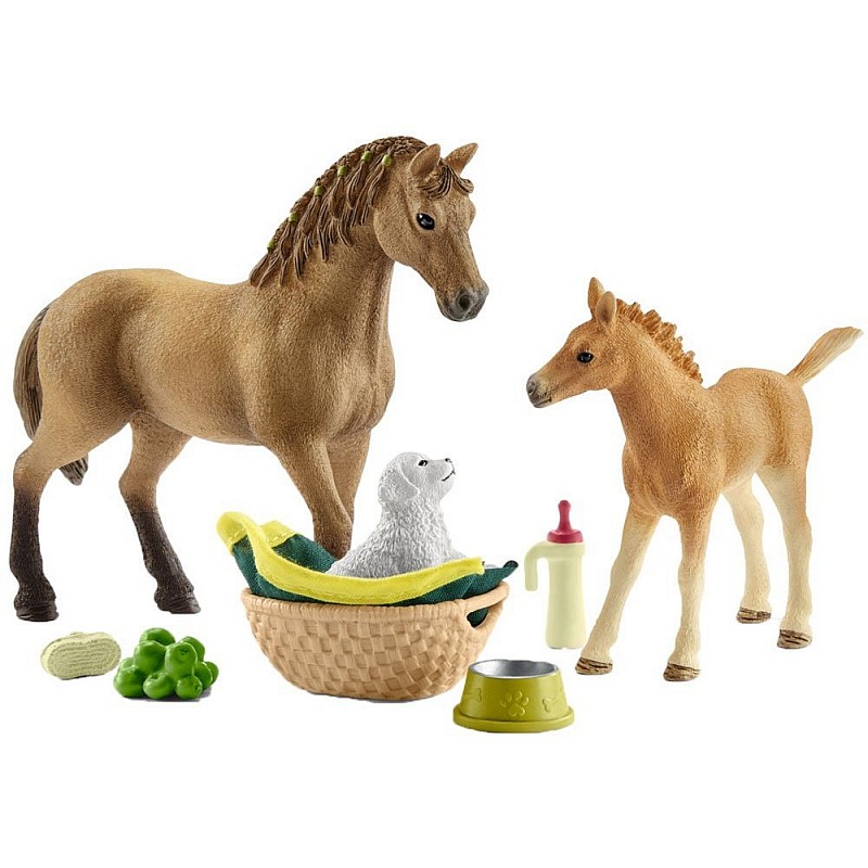 SCHLEICH HORSE CLUB Zirgs ar kumeliņu-barošanas komplekts