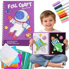 Woopie Art Set Foil Collage Coloring Book Cosmonaut 121 pcs.