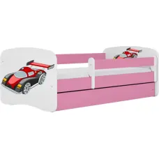 Kocot Kids babydreams pink racing car gulta ar atvilktni un matraci 180/80