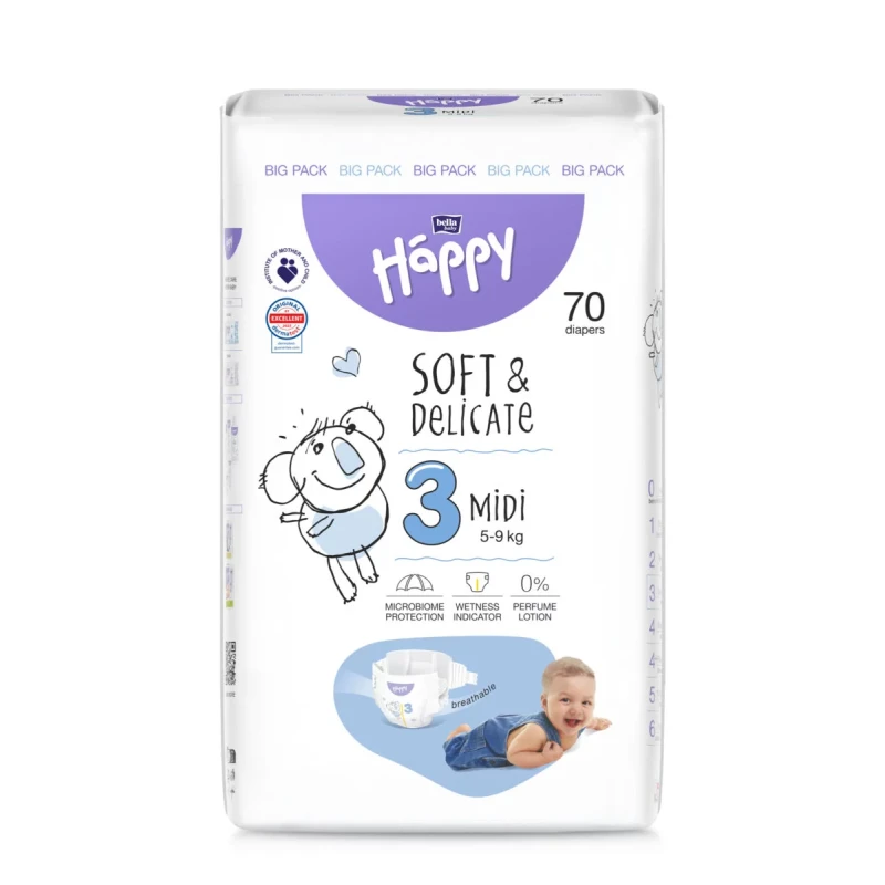 Happy Midi (5-9kg) 70gb autiņbiksītes 3 izmērs