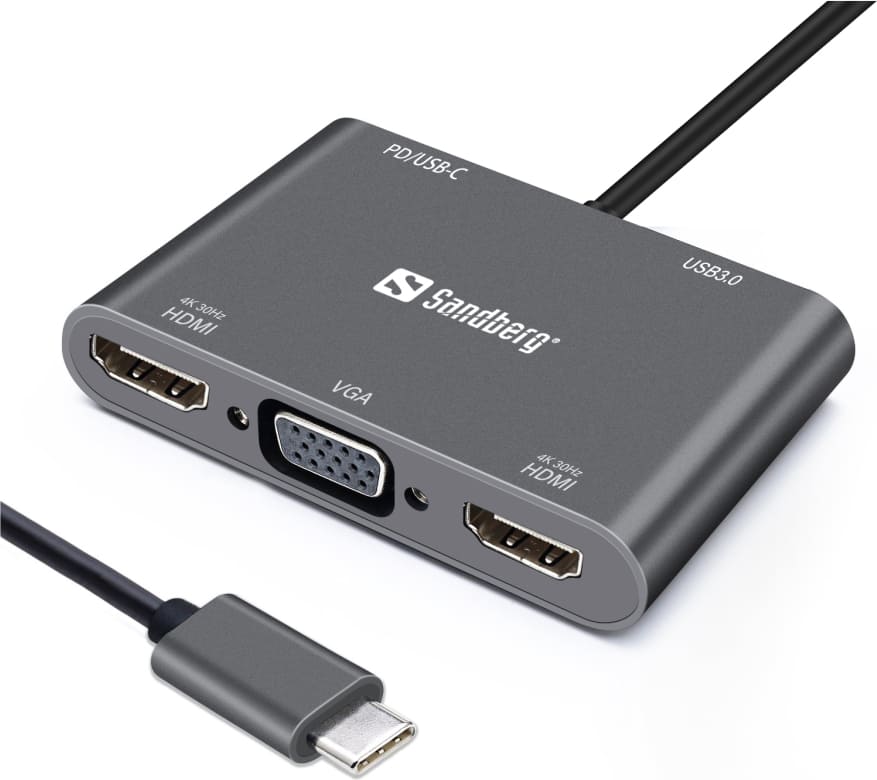 Sandberg 136-35 USB-C Dock 2xHDMI+1xVGA+USB+PD